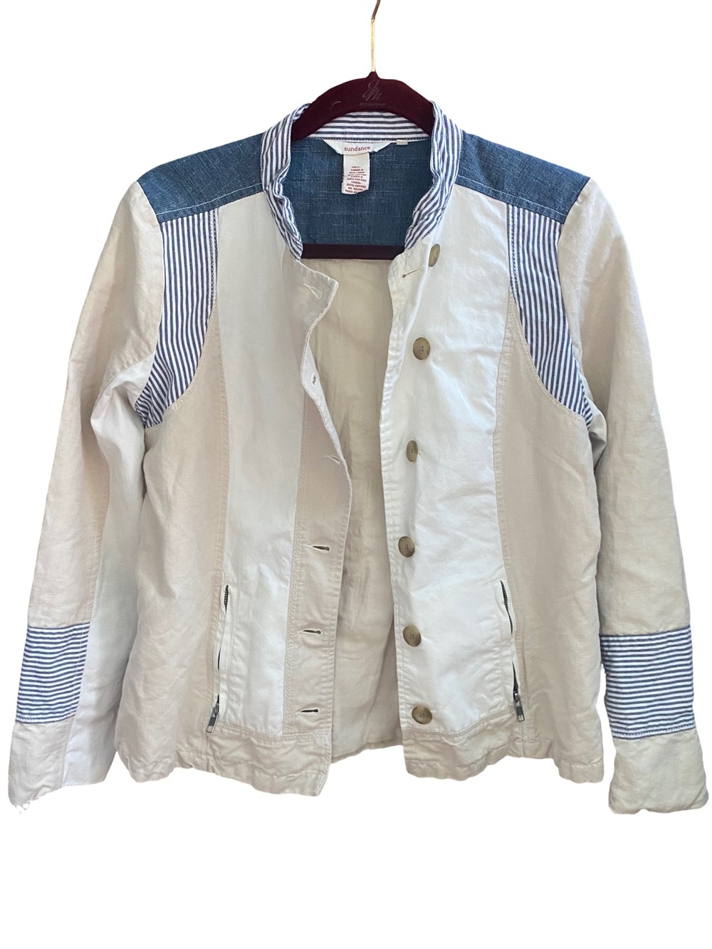 Sundance linen blend two tone mixed fabric button down blazer jacket size 8P